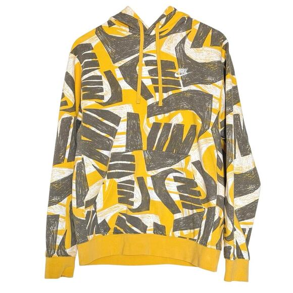Nike Other - Nike Swoosh All Over Hoodie Yellow Grey White Mens Small